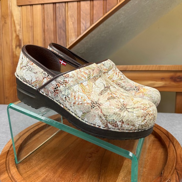 Sanita Shoes - Sanita Professional Clogs Womens 39 Floral Lace Snakeskin Print Multi Brown Rare